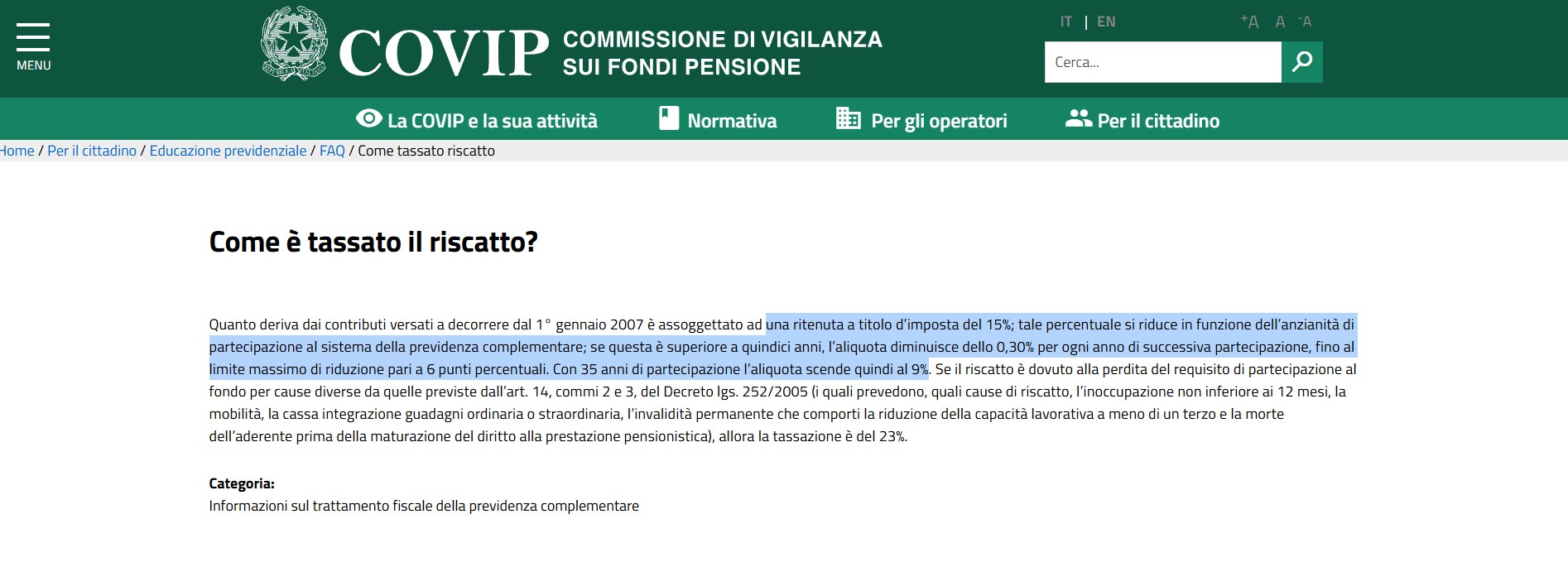 Il punto di vista della COVIP